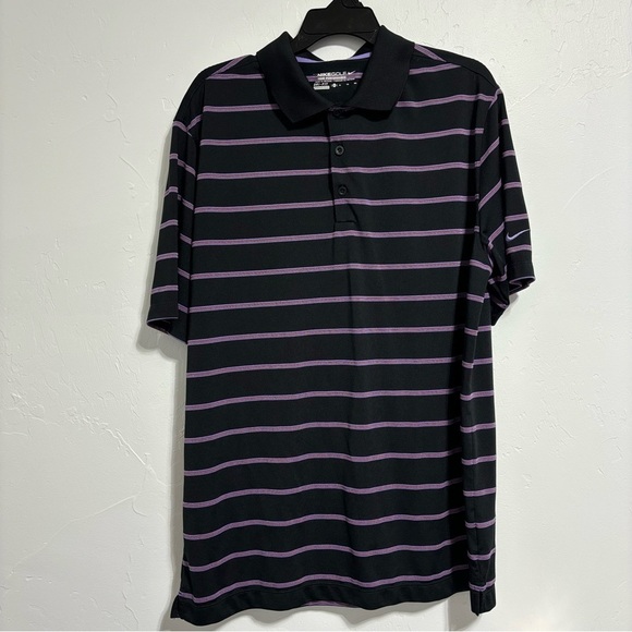Nike Golf Tour Performance Dri Fit Men's Golf Polo XL Black Purple Stripe - Picture 1 of 7